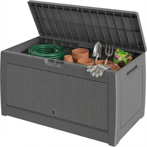 310L Rattan Effect Garden Storage Box Grey
