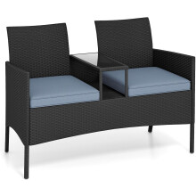 2-Seater Rattan Garden Bench with Table Black