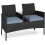 2-Seater Rattan Garden Bench with Table Black 1