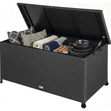 270L Polyrattan Garden Box with Wheels Black