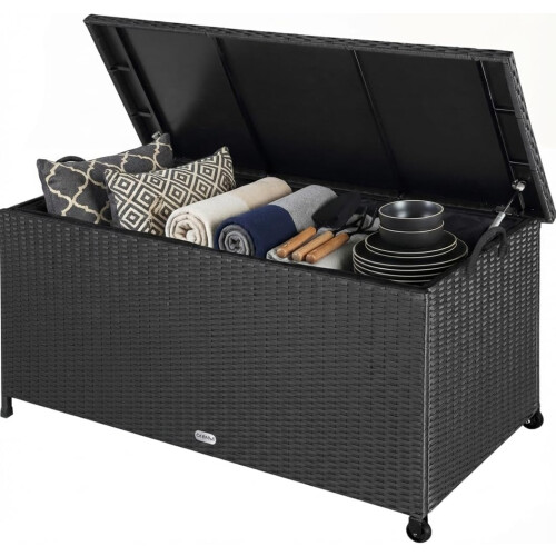 270L Polyrattan Garden Box with Wheels Black