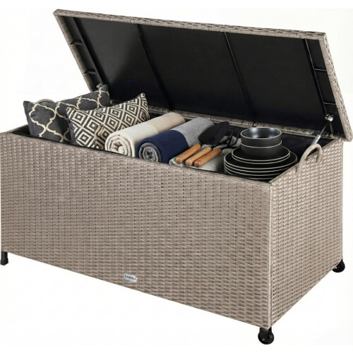 270L Polyrattan Garden Box with Wheels Cream