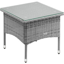 Square Rattan Garden Side Table Glass Top Grey