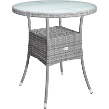 60cm Round Rattan Garden Table Glass Top Grey