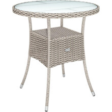 60cm Round Rattan Garden Table Glass Top Beige