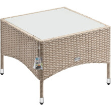 Square Rattan Garden Table Glass Top Beige