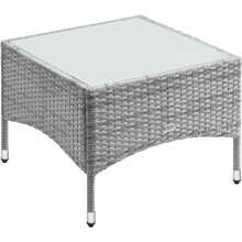 Square Rattan Garden Table Glass Top Grey