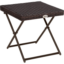 Folding Square Rattan Garden Table Brown