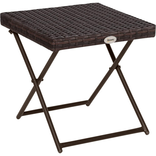 Folding Square Rattan Garden Table Brown