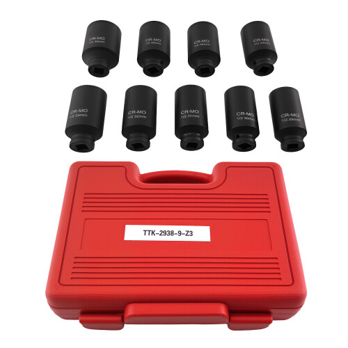 29mm-38mm 9pcs 1/2"drive Deep 6 Sided Impact Socket Set Metric Axle Hub Nut 2