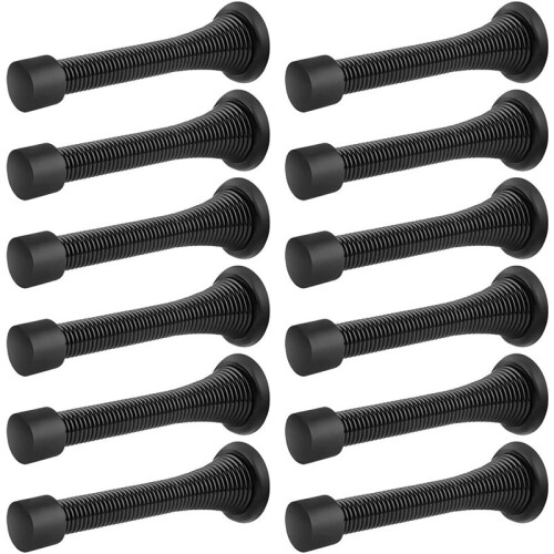 24 Pack Black Spring Door Stops, Flexible Spring  with Low Mounted Black Rubber Bumper Tips 1