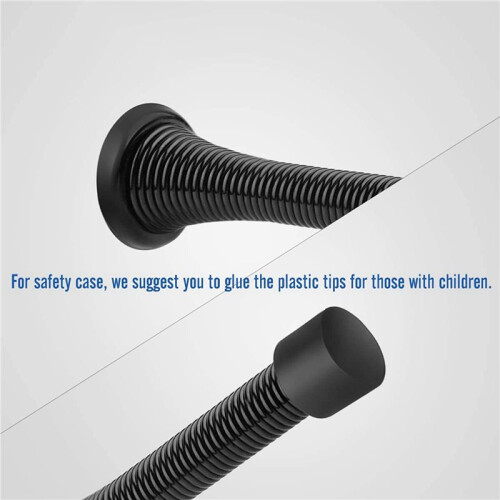 24 Pack Black Spring Door Stops, Flexible Spring  with Low Mounted Black Rubber Bumper Tips