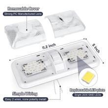 2X RV Lights Interior 12V Led 8W Ceiling Double Dome Light 600 Lumen Brightness Light Fixture for RV Trailer Boat Car