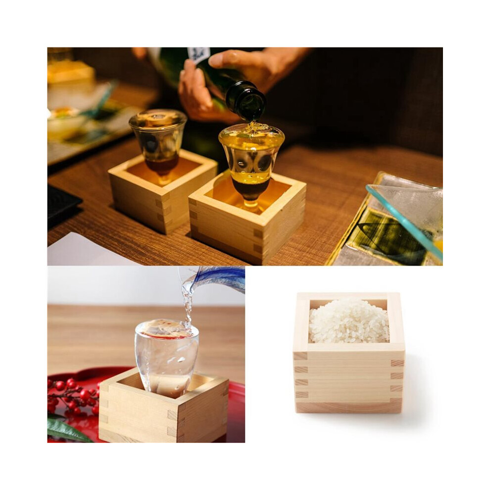 4Pcs Japanese Culture Wood Wooden Sake Cup Masu Box 3.23Inch L Square X 2.2Inch H,Put The Wine Glass Inside 6033075542896