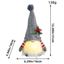 2X Gnome Doll with LED Light Merry Christmas Decor for Home Christmas Ornament Xmas Navidad Natal Gifts New Year -Grey