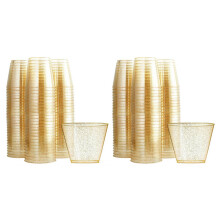 2X Tasse en Plastique Dorée Tasse à Eau Jetable Poudre Dorée 90OZ Tasse à Jus Tasse à Dessert Tasse à Mousse Mariage Vaisselle Décoration
