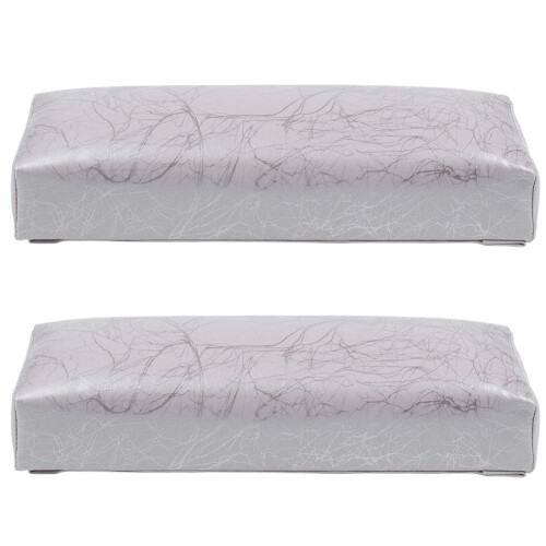 2X Manicure Hand Pillow Rectangle Pu Leather Hand Rest Silver
