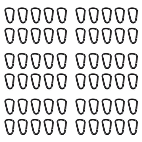 60 Pcs Black D Shaped Aluminum Alloy Carabiner Hook Keychain