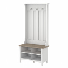Bush Home Salinas Hall Tree with Shoe Storage Bench in Shiplap Gray and Pure White, Multi-Purpose Home Organizer, Entryway Solution with Seating and