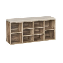 VASAGLE Shoe Bench, Storage Bench with Padded Cushion, 10 Compartments, Adjustable Shelves, for Living Room, Hallway, 30 x 104 x 48 cm, Camel Brown