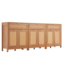 VEVOR Rattan Cabinet, Set of 3, Rattan Storage Cabinet with 6 Magnetic Doors and 3 Drawers, Sideboard Buffet Cabinet with Adjustable Shelves, Ideal