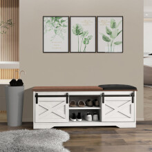 AffinityFurn Farmhouse Shoe Storage Bench, 2-Tier Entryway Shoe Bench with Sliding Barn Door & Padded Seat, Shoe Organizer Storage Bench for Hallway