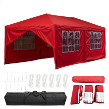3x6m Waterproof Outdoor Pop Up Garden Gazebo with Sidewalls Marquee Awning Party Tent Canopy for Outdoor Wedding Garden Party (Red)