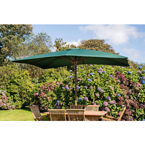 Dark Green Rectangular 3m x 2m Wooden Garden Parasol
