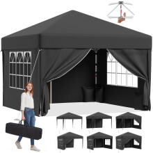 JUMMICO 3m x 3m Pop Up Gazebo with Sides | 5?Minute Setup |Waterproof Gazebos 4 Weight Bags for Extra Stability |Outdoor Gazeebo For Garden, Camping &