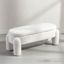 Ya-Home Upholstered Storage Bench Stool Faux Fur Bedroom Bench for End of Bed, Modern Window Seat for Entryway/Hallway, White