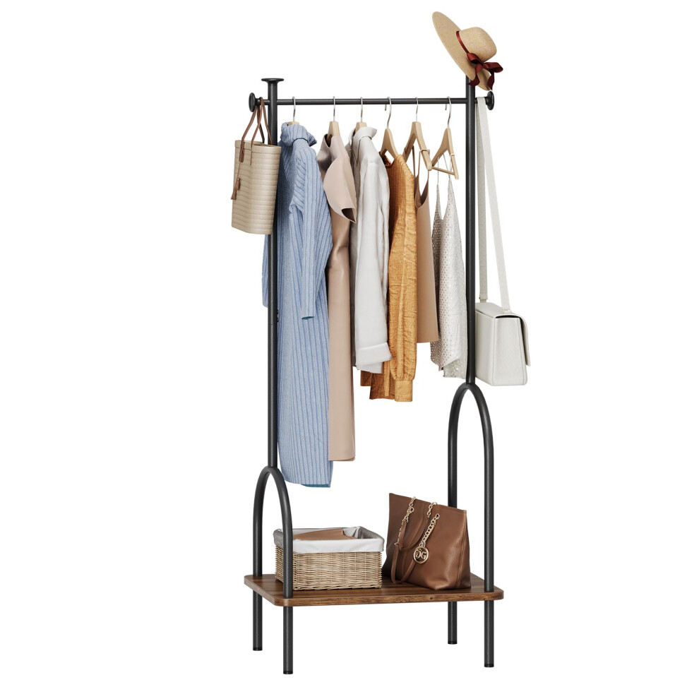 Dripex Clothes Rail, Hall Tree, Freestanding Coat Rack With Wooden Storage Shelf, 4 Hooks, Compact Clothes Organiser Garment Stand For Home Hallway