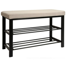 DuneDesign Shoe Storage Bench - 81x32x50 Metal Shoe Rack with Seat and 2 Shelves - Upholstered Hallway Seating - Narrow Entryway Furniture - Boot Room