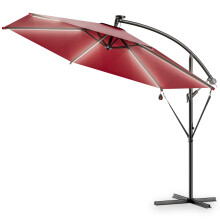 Kingsleeve? Mali 3.5m Aluminium Cantilever Garden Parasol with LED Solar Lights | 350cm UV Protection 30+ | Tiltable with Crank Handle Patio Umbrella