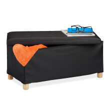 Relaxdays Storage Bench, Leather Cover, Wooden Feet, H x W x D: approx. 35 x 76 x 37 cm, Black