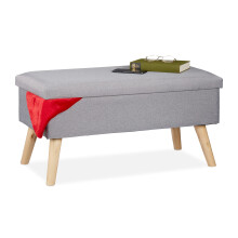Relaxdays Storage Ottoman, Padded Seat Bench, Wooden Legs, for Hallway & Living Room, HxWxD: 39 x 77 x 39 cm, Grey, Fibreboard, 77 x 39 x 39 cm
