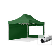 TOOLPORT 3x4.5m PES 800 Pop Up Gazebo PROFESSIONAL Aluminium 40 mm, incl. Sidewalls with Panorama Windows, dark green