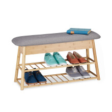 Relaxdays Shoe Bench for 8 Pairs, 2 Levels, Foldable Seat Pad, 2 Storage Compartments Under Lid, Bamboo, HWD: 48x90x28 cm, Natural, 1 ?l?ment