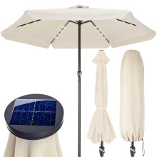 Kingsleeve? 3.3m Athens Garden Parasol | 24 Solar-Powered LED Lights | Tilting Sun Umbrella with Crank Handle | UV 80+ Protection & Cover | Outdoor