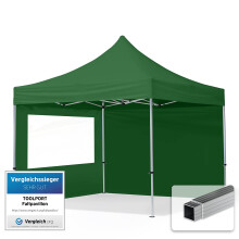TOOLPORT pop up gazebo 3x3m with two side panels & aluminium frame folding garden tent Water repellent green