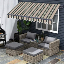 Bl?mme Retractable Awning 3.5m x 2.5m Garden Canopy Outdoor Sun Shade Shelter DIY Patio Awning with Fittings and Crank Handle Multi Stripe