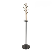KARAT William Clothes Rack Black Wood Look Steel Stable & Robust with 6 Hooks, Round Base and Storage Compartment Coat Stand for Clothes, Wardrobe &