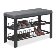 Relaxdays Shoe Bench, 2 Levels, Shoeshelf with Upholstered Seat, 50.5 x 82 x 33 cm, Hallway or Bedroom, Black/Anthracite