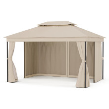 blumfeldt Mondo Dual 3x4m Gazebo ? Double Roof, Mosquito Nets & Curtains, Rust-Resistant Metal Frame, Weatherproof Outdoor Pavilion, Beige