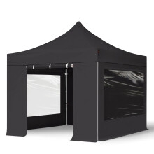 TOOLPORT 3x3m PES 800 Pop up gazebo PROFESSIONAL Aluminium 40 mm, incl. Sidewalls with Panorama Windows, black
