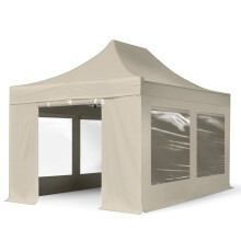 TOOLPORT 3x4.5m PES 800 Pop up gazebo PROFESSIONAL Aluminium 40 mm, incl. Sidewalls with Panorama Windows, cream