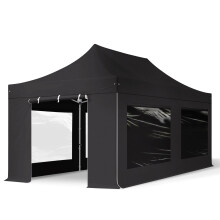 TOOLPORT 3x6m PES 800 Pop Up Gazebo PROFESSIONAL Aluminium 40 mm, incl. Sidewalls with Panorama Windows, black