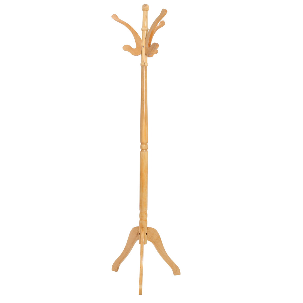 Premier Housewares Wooden Coat Stand | Free Standing Coat Stand With Curved Lines | Stand For Coats, Clothes, Hats, Handbags | Wood Storage Stand Light/Brown