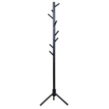 keypak Wooden Coat Stand, Freestanding Coat Rack, 8 Hooks, Adjustable Height, Hallway Coat Tree for Hanging Clothes, Jackets, Bags, Hats (Black)