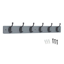 keypak 6 Hook Grey Wooden Wall Mounted Coat Rack with 6 Matte Black Hooks - Heavy Duty Wooden Board for Coats, Hats, Bags, Tools Space Saving Wall