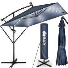 tillvex? Aluminium parasol rectangular diameter 330 cm with LED solar + cover with crank | cantilever parasol with stand and wind protection | garden